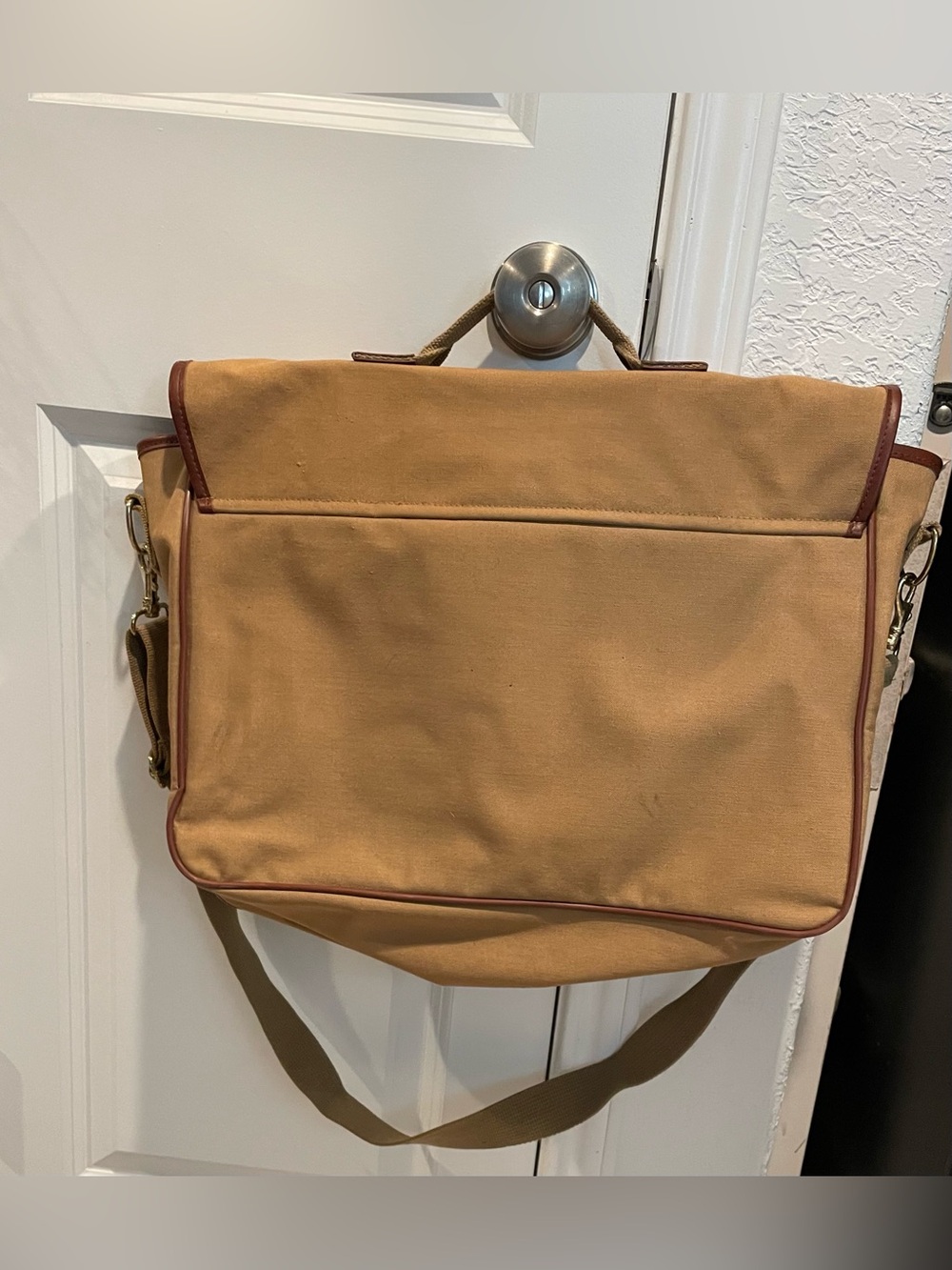 VTG Polo Ralph Lauren Shoulder Laptop Messenger Bag Beige Leather Straps - Picture 2 of 10